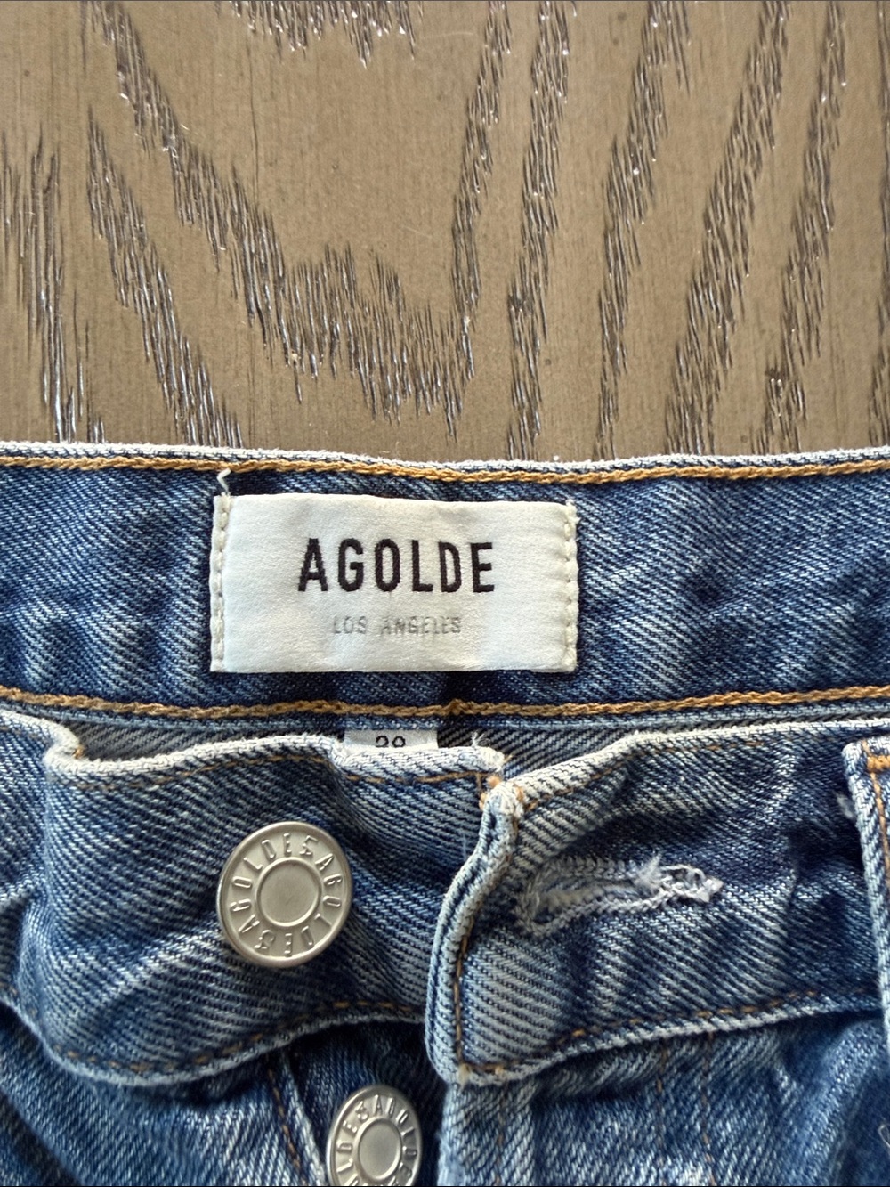 Agolde Light Blue Distressed High-Rise Jean Shorts - Picture 2 of 11
